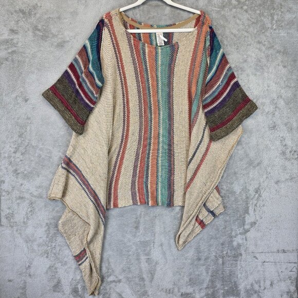Free People Poncho Sweater Womens One Size Multicolor Stripe Boho Oversized - Picture 1 of 10